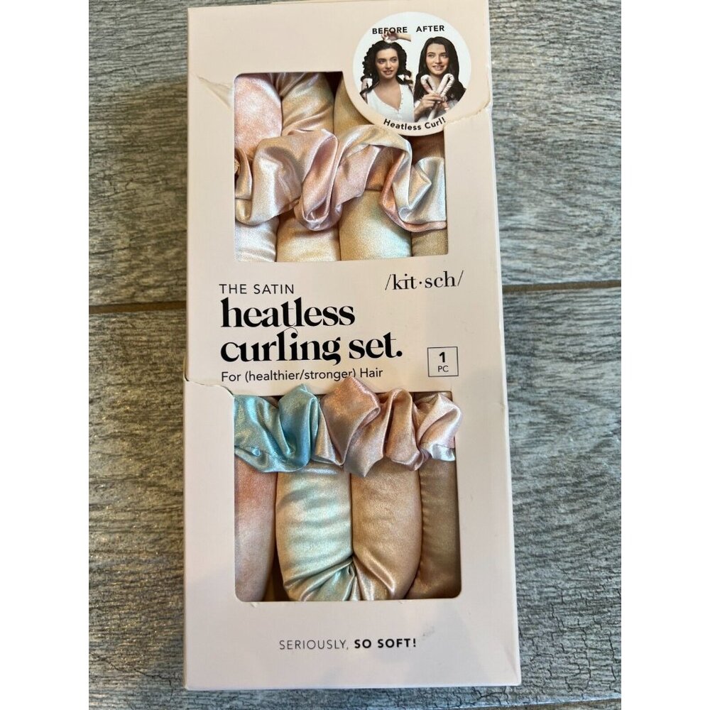 KITSCH Satin Heatless Curling Set Sunset Tie Dye NIB‎ Hair Curlers Scrunchies